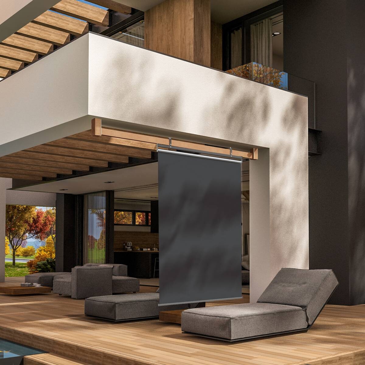 Outsunny Senkrechtmarkise mit Stahlrahmen dunkelgrau B/H/L: ca. 38x222x124 cm