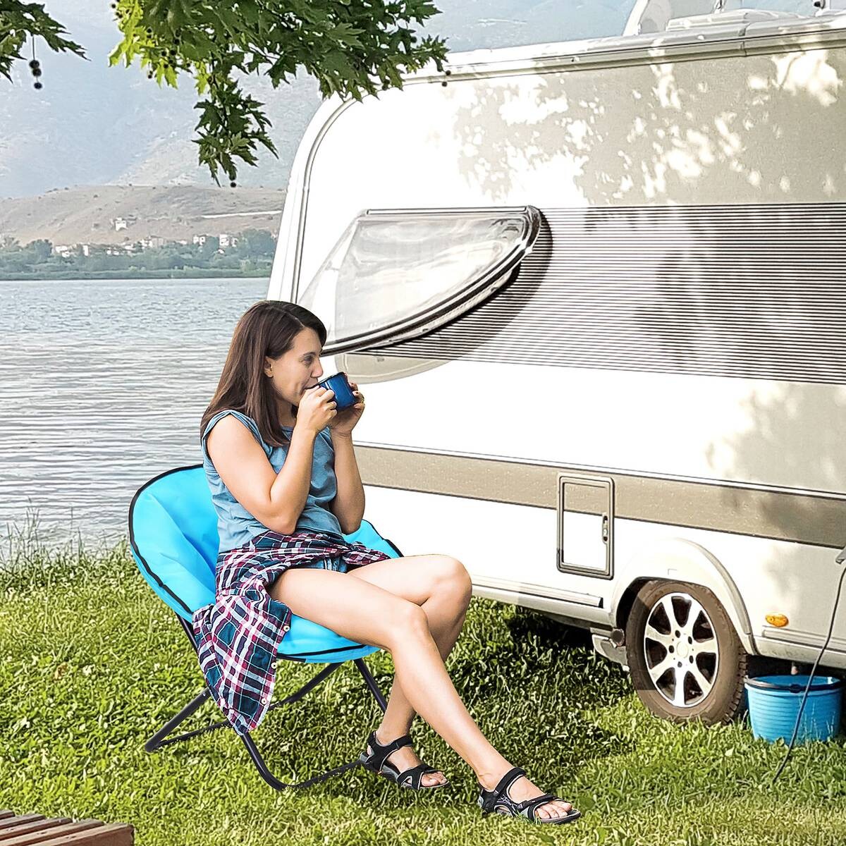 Outsunny Campingstuhl blau Kunststoff B/H/L: ca. 80x75x80 cm