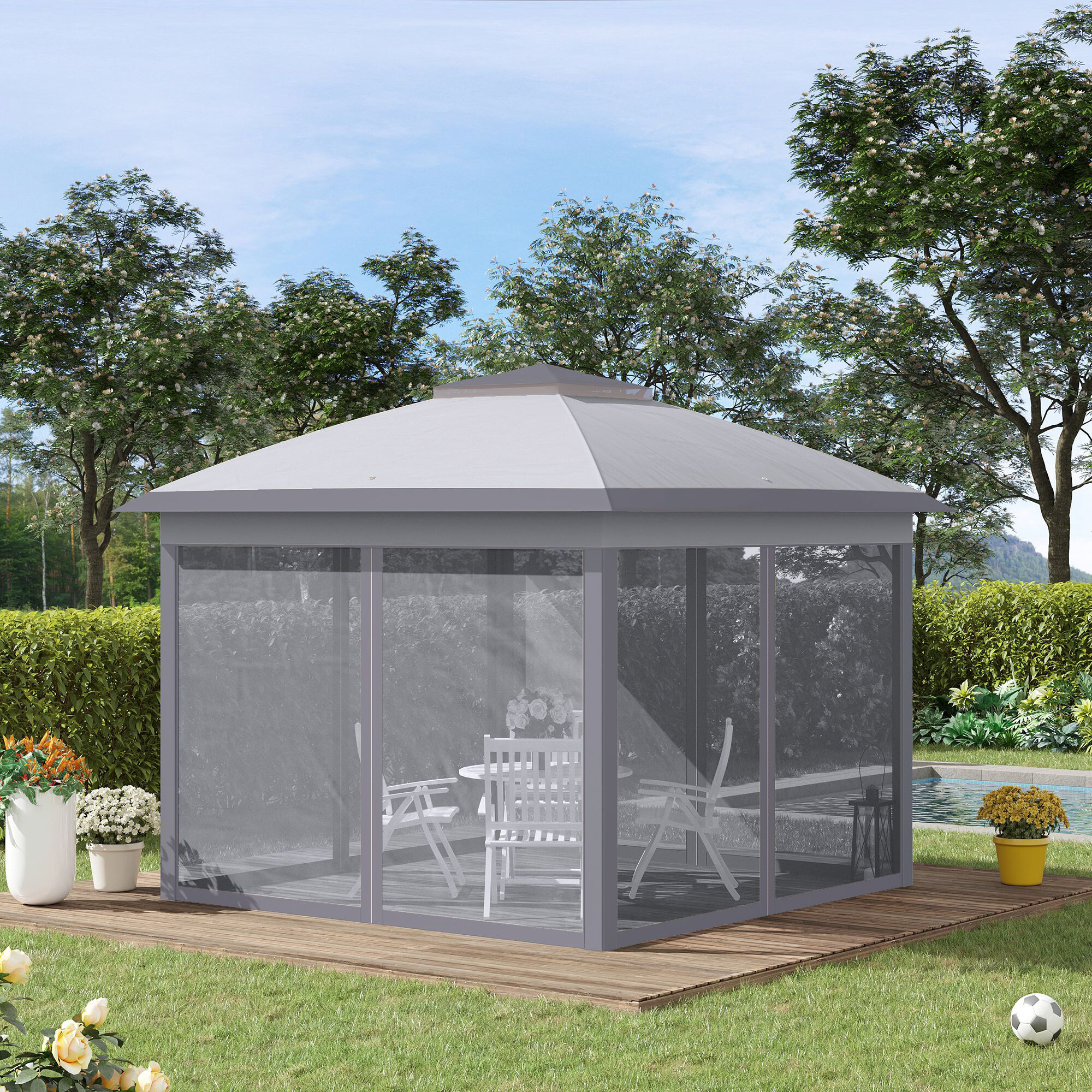 Outsunny Pavillon grau Metall B/H/L: ca. 330x288x330 cm