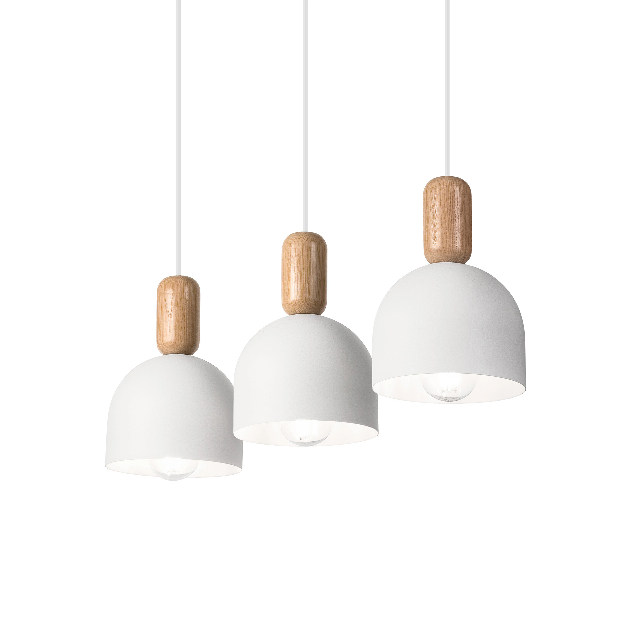 Lamkur Hängeleuchte Eiche weiß Stahl Holz B/H/L: ca. 15,5x85x59 cm E27 3 Brennstellen