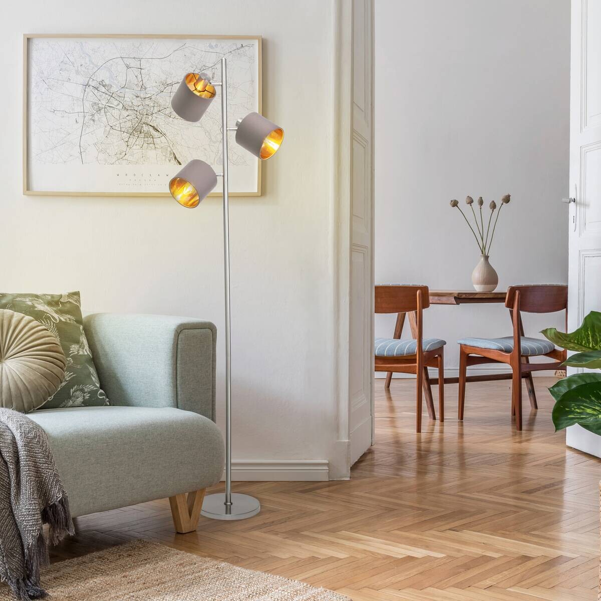 Näve Leuchten Stehleuchte 2070314 braun Metall Textil B/H/T: ca. 35x152,8x22 cm 3 Brennstellen