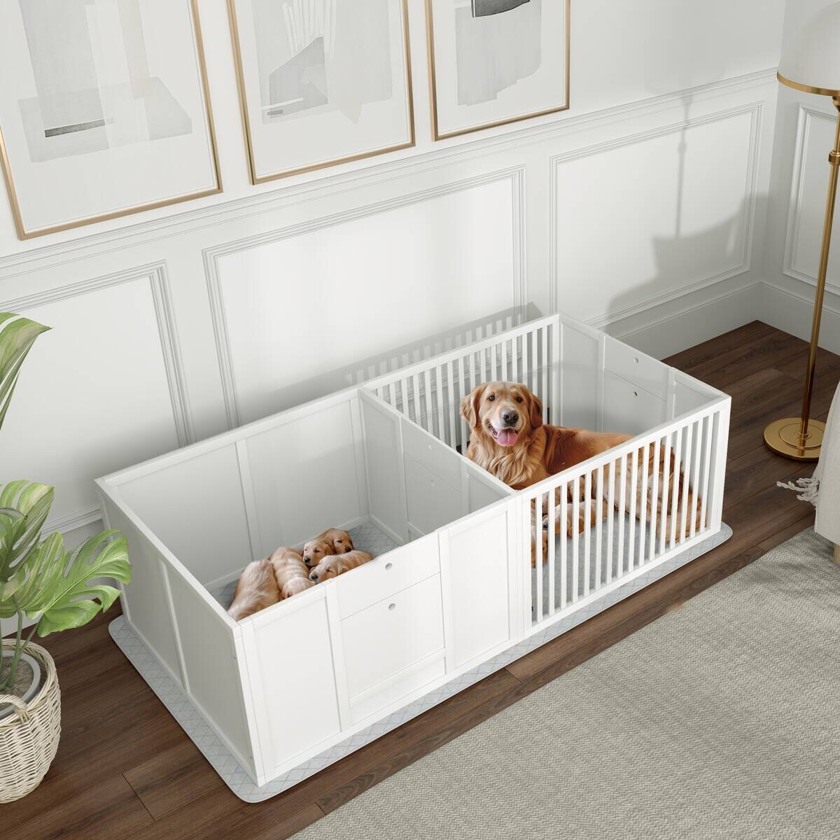 PawHut Welpen-Wurfkiste weiß MDF B/H/L: ca. 80x50x166 cm