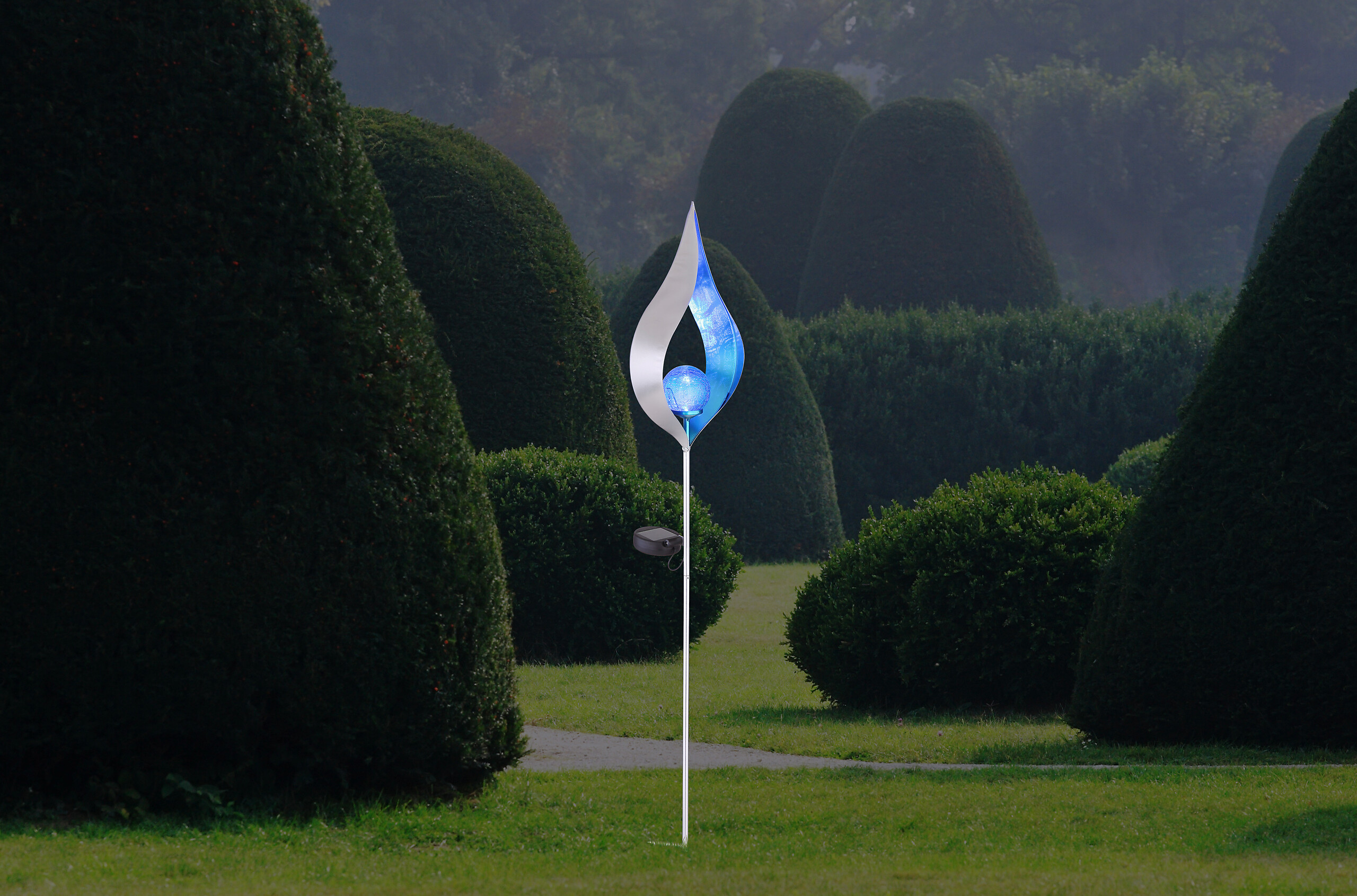 Solarleuchte 33467B silber blau Metall Glas H: ca. 90 cm