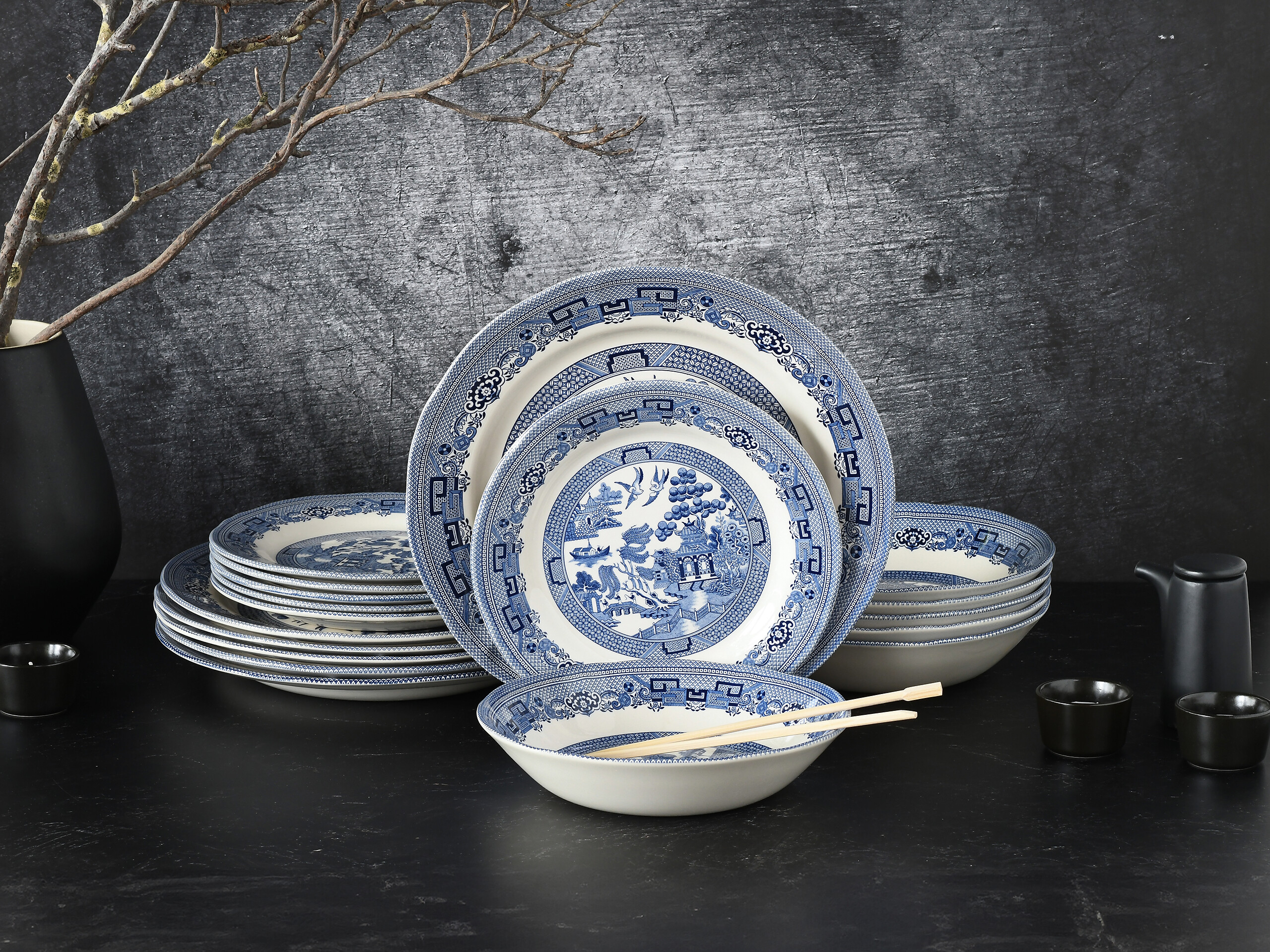 CreaTable Tafelservice China Town blau Steingut 18 tlg.