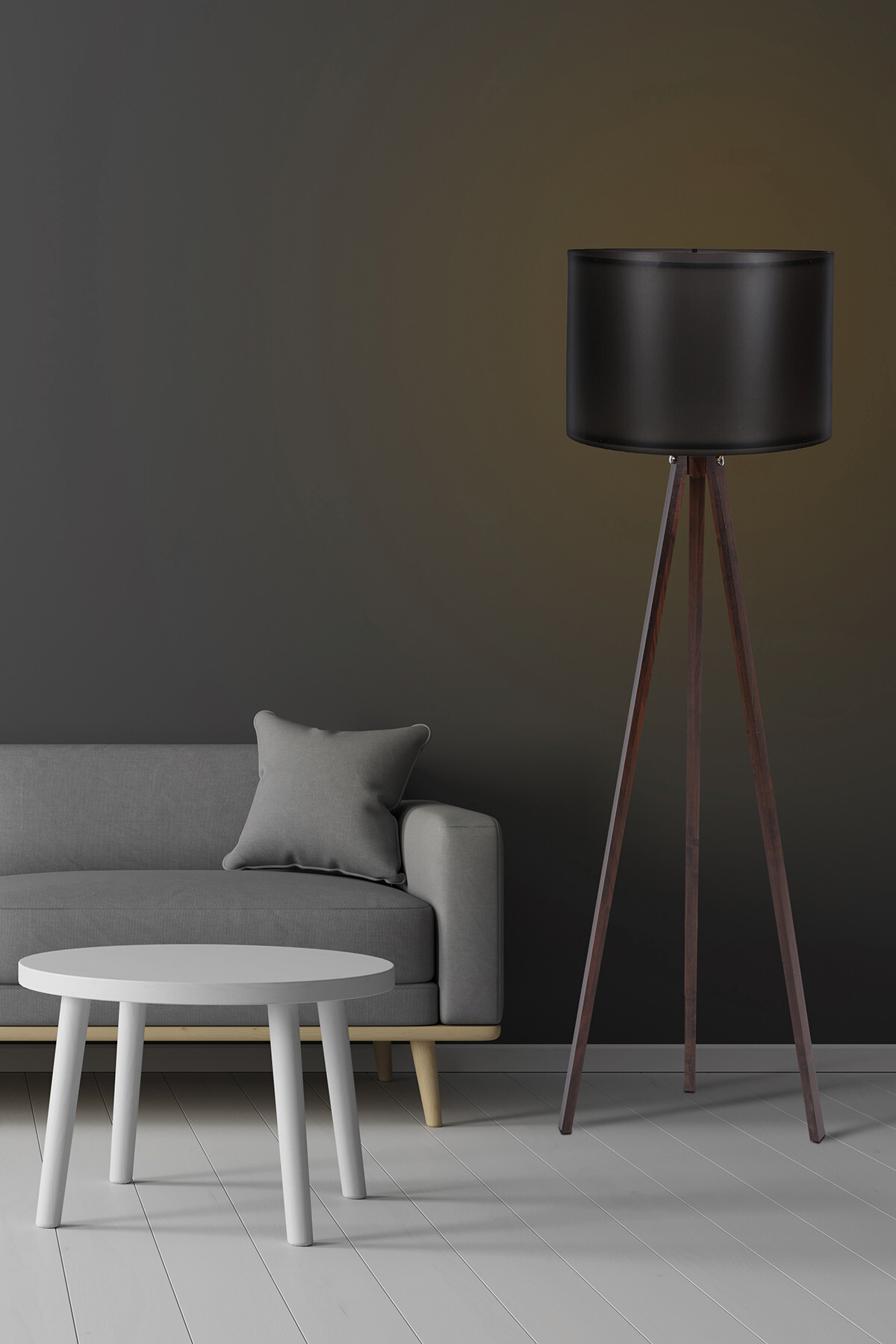 Opviq Stehleuchte schwarz nussbaum MDF Polypropylen B/H/L: ca. 38x145x38 cm E27 1 Brennstellen