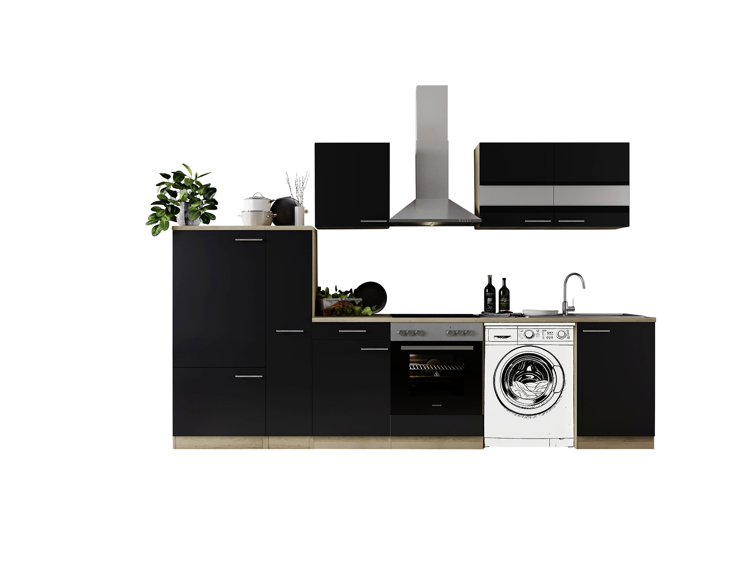 Respekta Küchenblock Merle schwarz B/H/T: ca. 310x200x60 cm