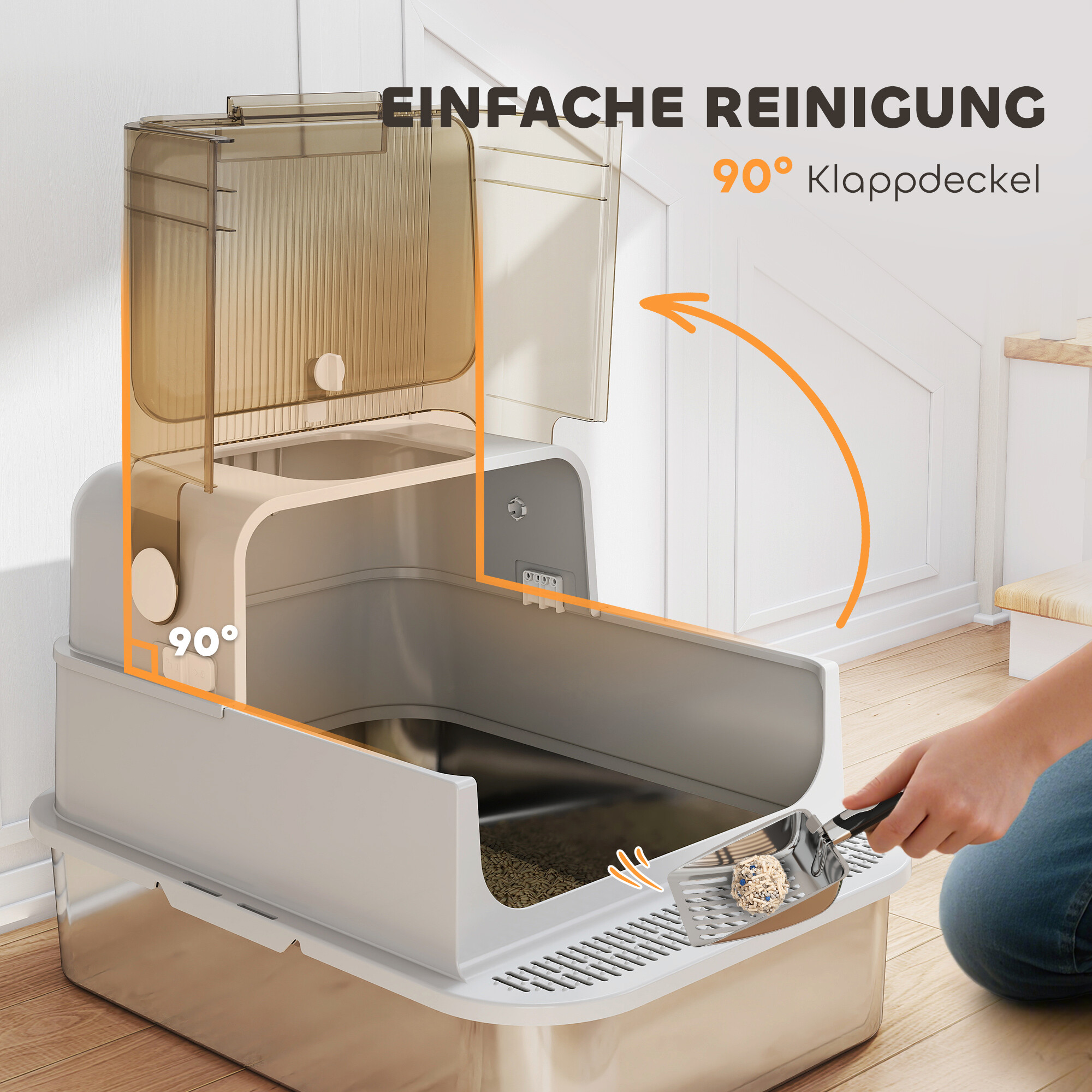 PawHut Katzenklo grau Edelstahl B/H/L: ca. 50x46,5x70 cm