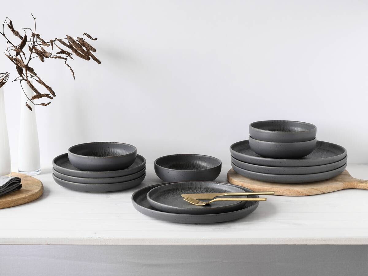 CreaTable Tafelservice Uno grau Steinzeug 12 tlg.