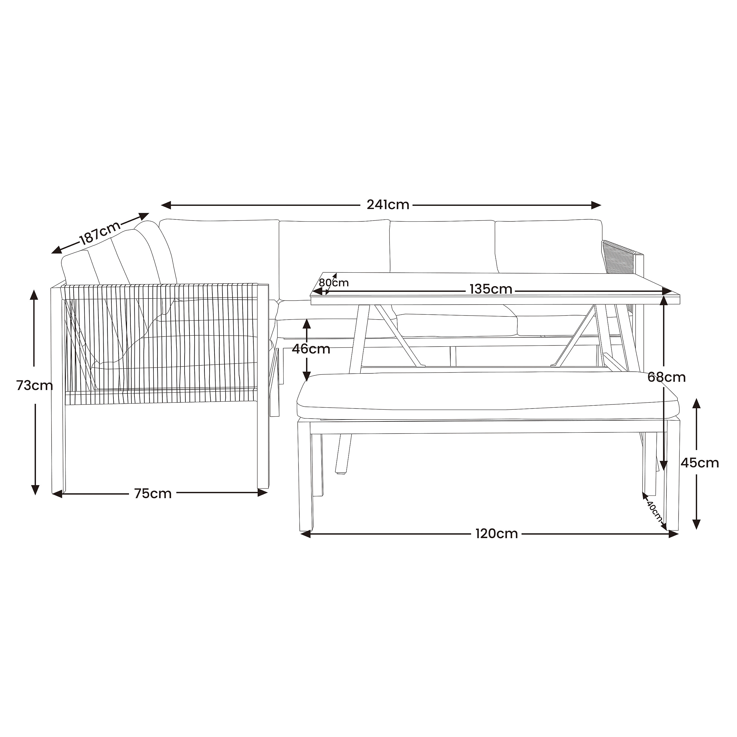 Loungeset grau Aluminium