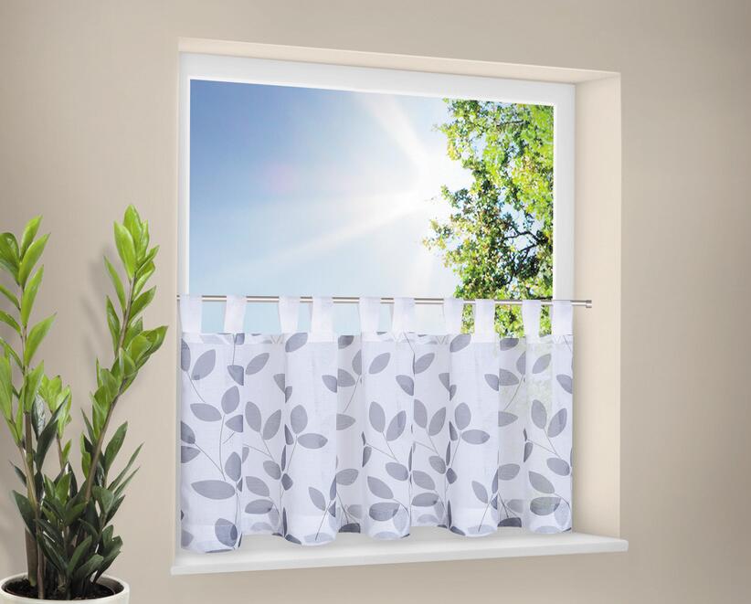 POCOline Scheibengardine Blättchen grau B/L: ca. 150x50 cm