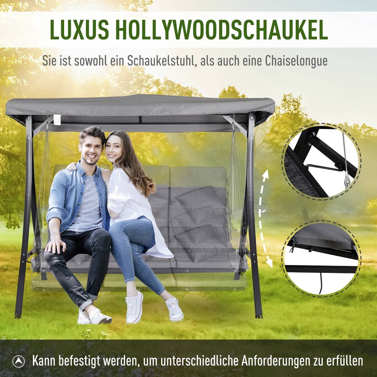 Outsunny Hollywoodschaukel grau Metall B/H/T: ca. 200x168x115 cm