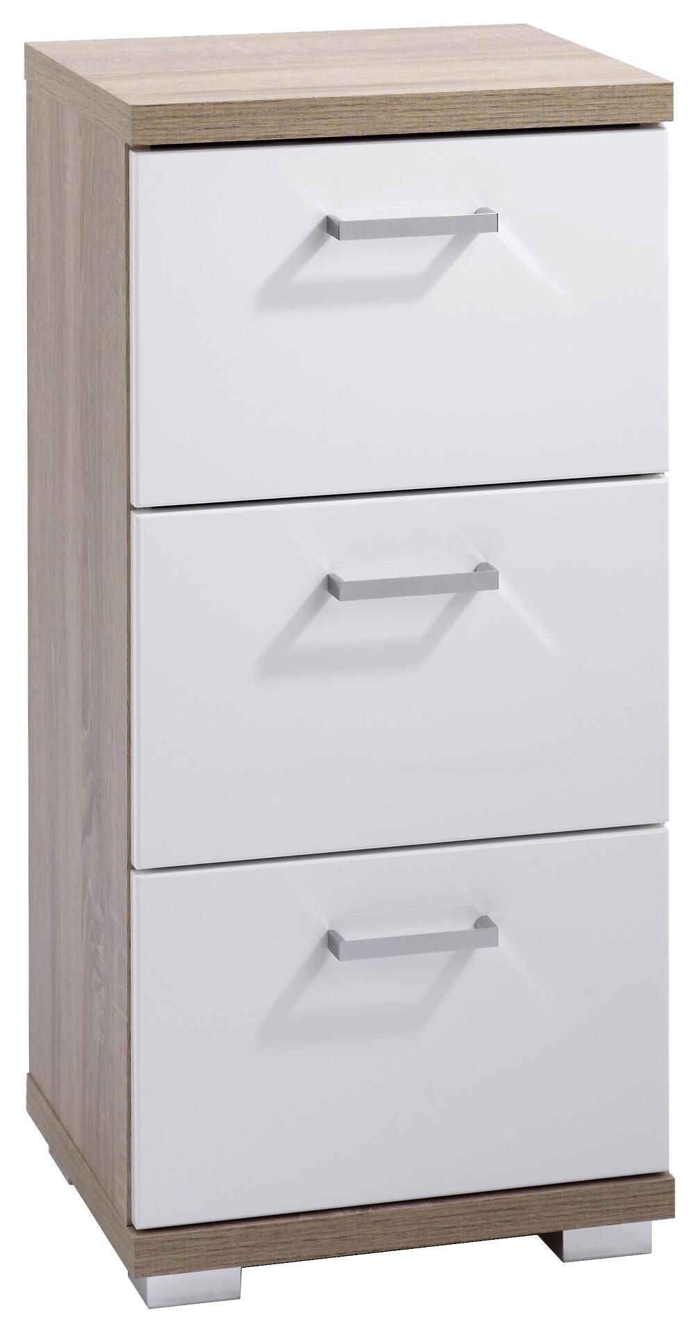 Schrank NEBRASKA Eiche Nachbildung weiß Hochglanz silber verchromt B/H/T: ca. 35x74x31,5 cm