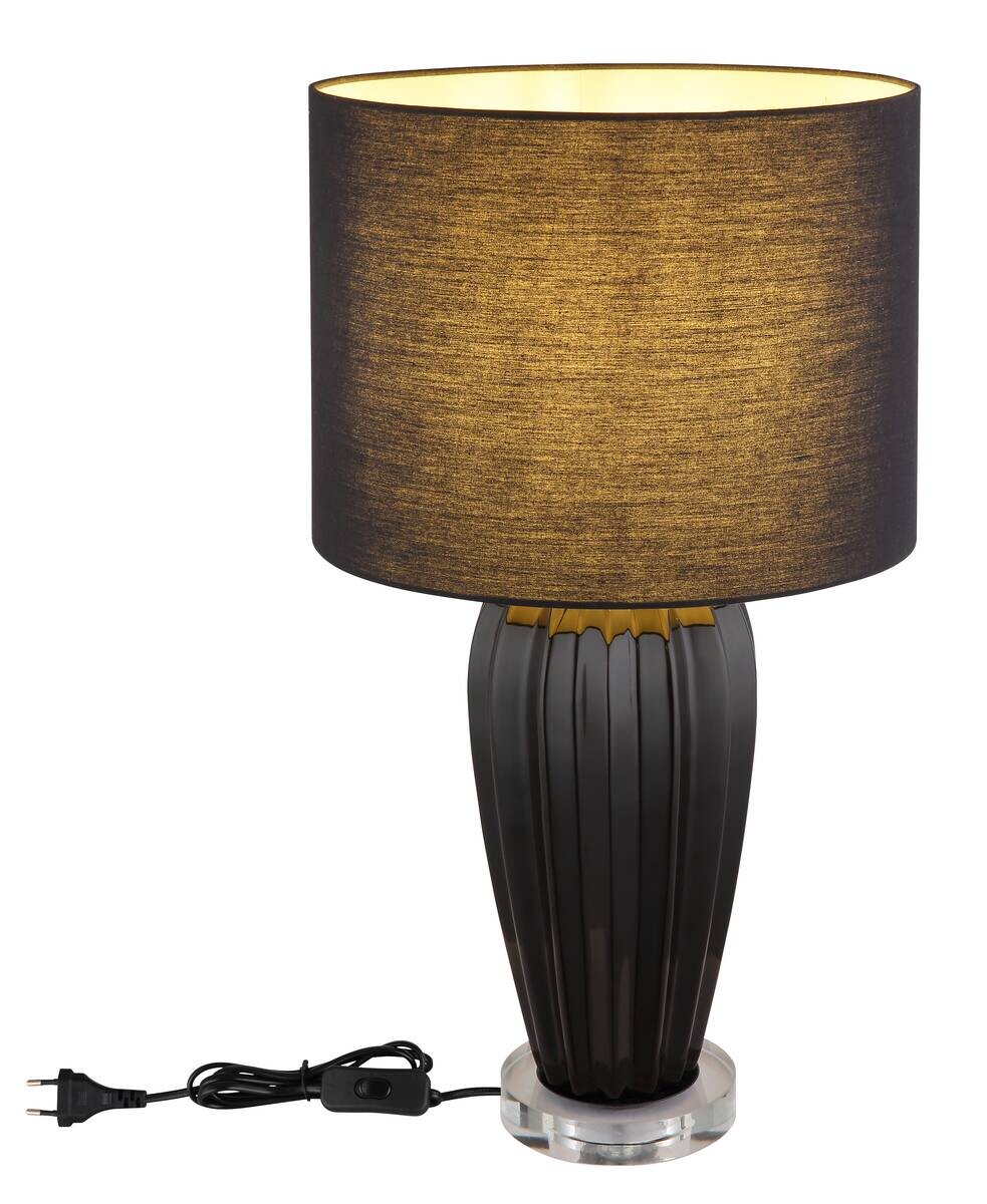 GLOBO Tischleuchte IRINA 24145B Chrom klar schwarz Kunststoff Metall Keramik H/D: ca. 59x35 cm E27 1 Brennstellen