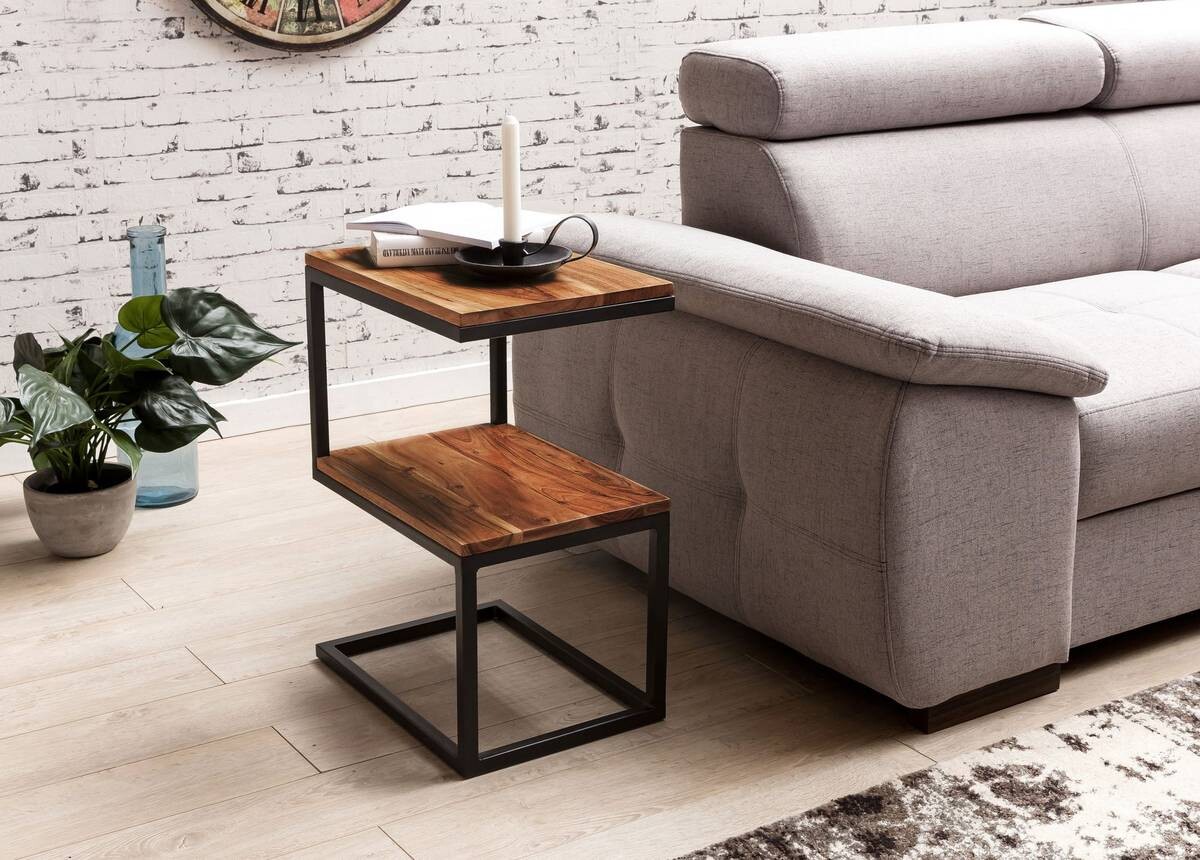 Beistelltisch natur schwarz pulverbeschichtet Echtholz Metall B/H/T: ca. 45x60x30 cm