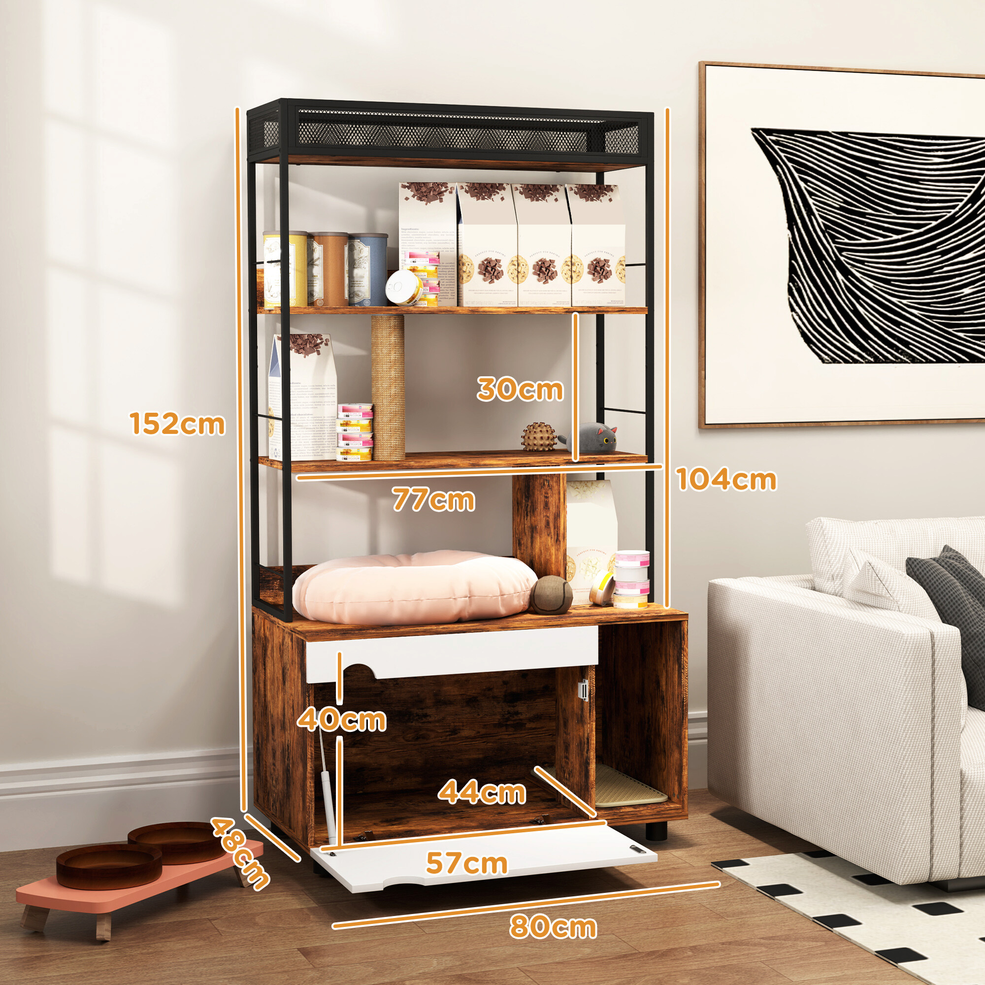 PawHut Katzenklo Schrank braun Stahl B/H/L: ca. 48x152x80 cm