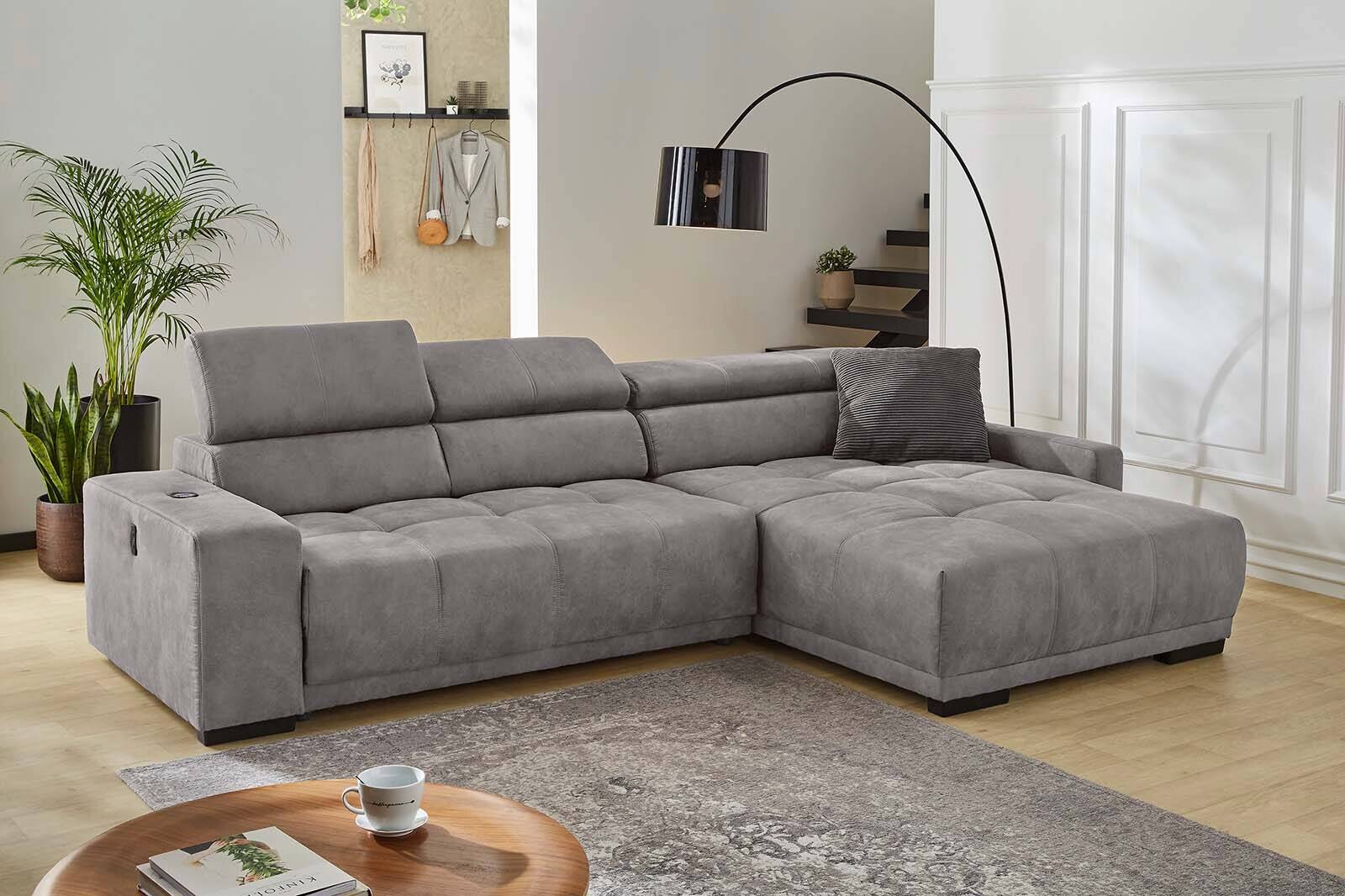 Ecksofa hellgrau Microfaser B/H/T: ca. 320x103x197 cm