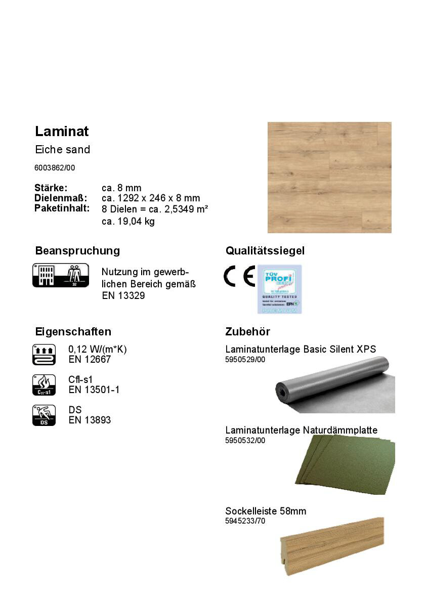 Laminatboden Eiche sand ca. 2,5424m² im Paket