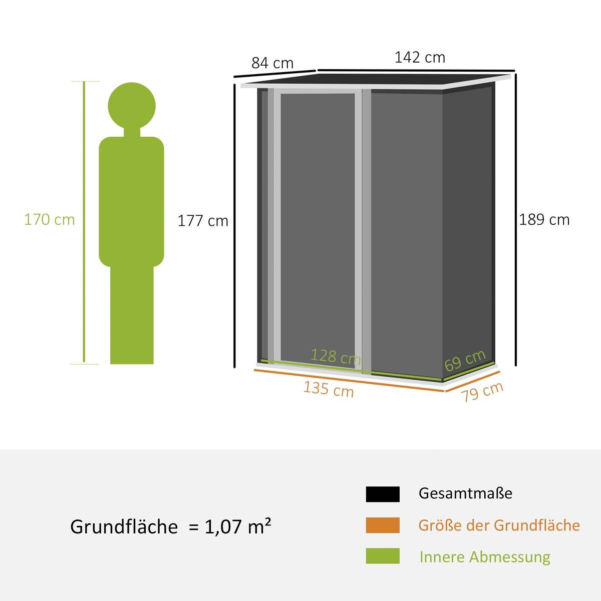 Outsunny Gartenhaus dunkelgrau B/H/L: ca. 84x189x142 cm
