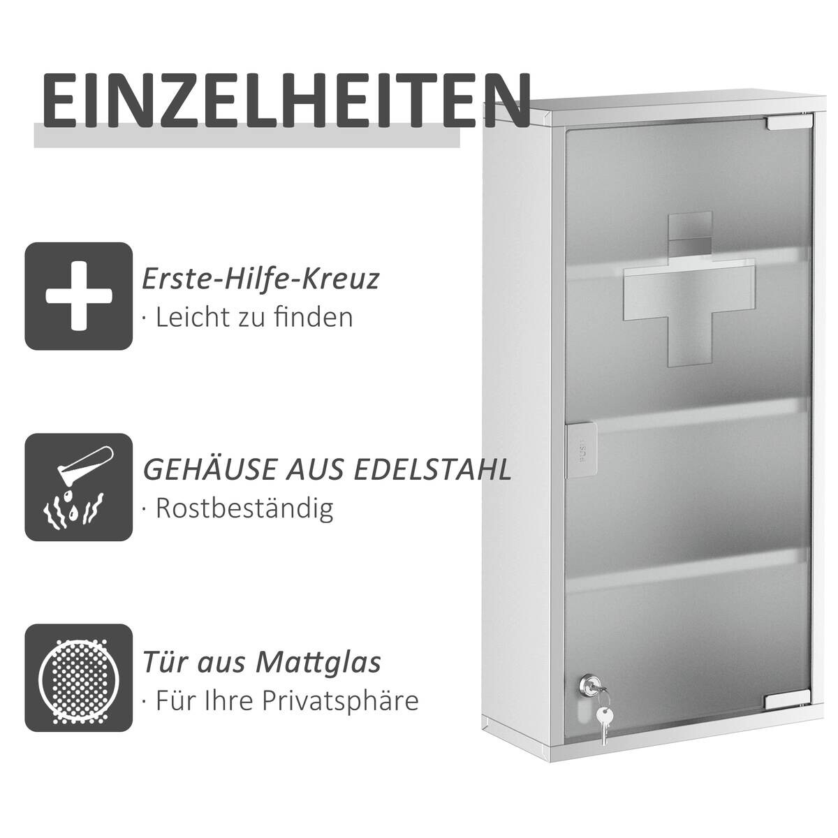 Medizinschrank silber Glas B/H/L: ca. 12x30x60 cm
