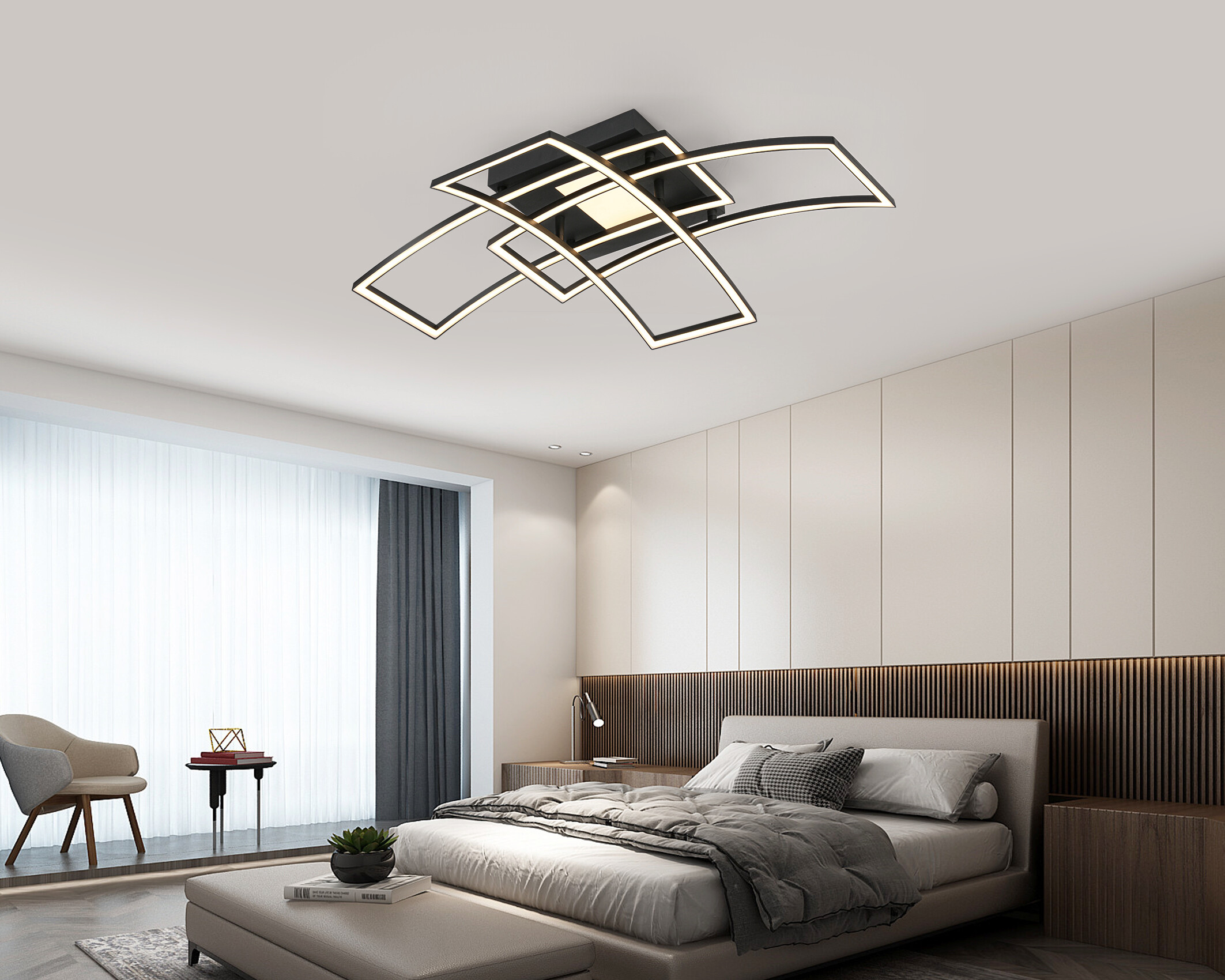 Nolo LED-Deckenleuchte Curve schwarz Metall B/H/L: ca. 59x15x82 cm