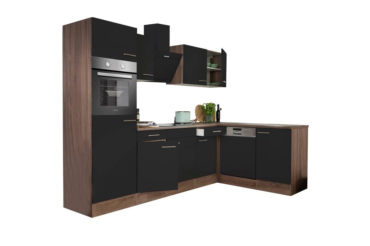Respekta Winkelküche KBL280EYSS schwarz B/H/T: ca. 280x205x172 cm
