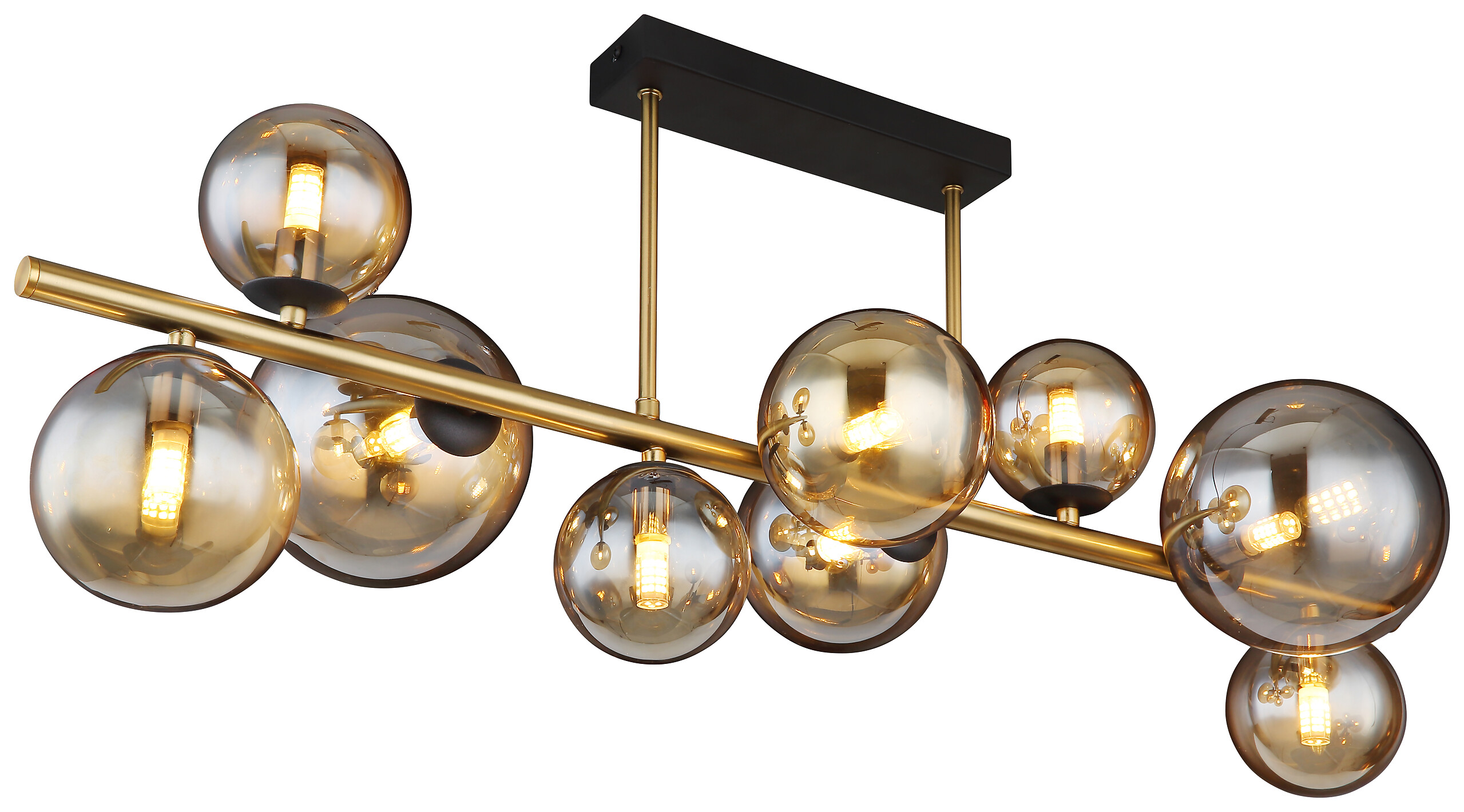 GLOBO Deckenleuchte 56135-9D amber schwarz messing Glas Metall B/H/L: ca. 30x38x87 cm G9 9 Brennstellen