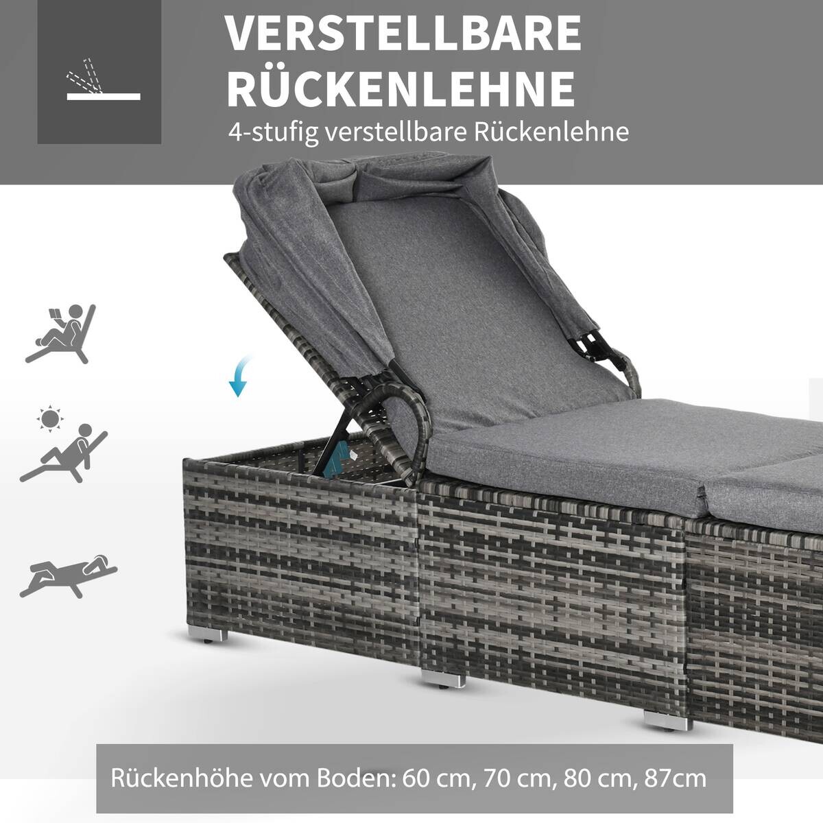 Outsunny Gartenliege grau Edelstahl B/H/L: ca. 65x195x40 cm