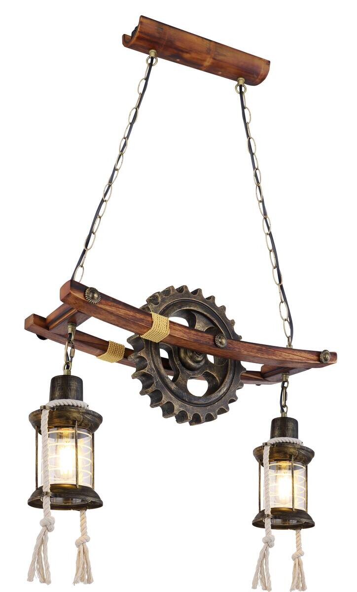 GLOBO Pendelleuchte messing klar Metall Glas B/H/T: ca. 20x110x62 cm E27 2 Brennstellen