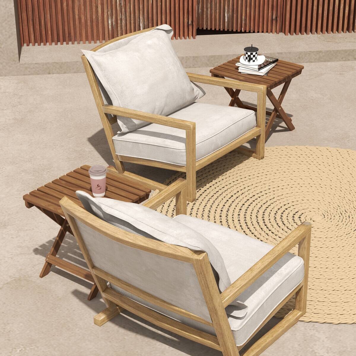 Outsunny Garten-Beistelltisch 2er-Set teak Akazie B/H/L: ca. 45x45x45 cm
