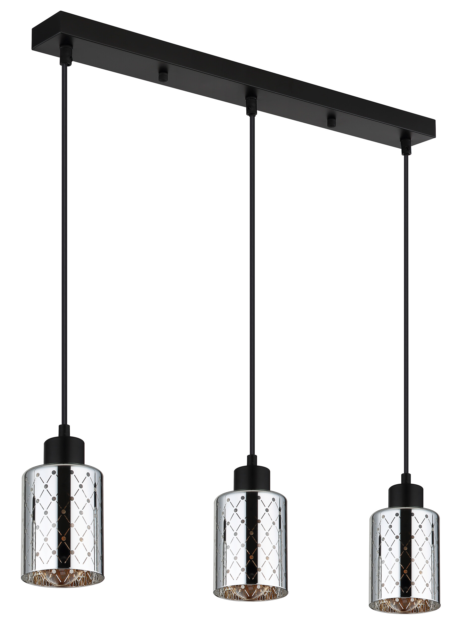 GLOBO Hängeleuchte mattschwarz klar Chrom PVC Glas Metall B/H/L: ca. 9x120x59 cm E27 3 Brennstellen