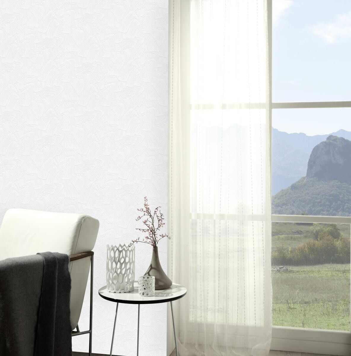 Vinyltapete Putzoptik weiß B/L: ca. 53x1005 cm