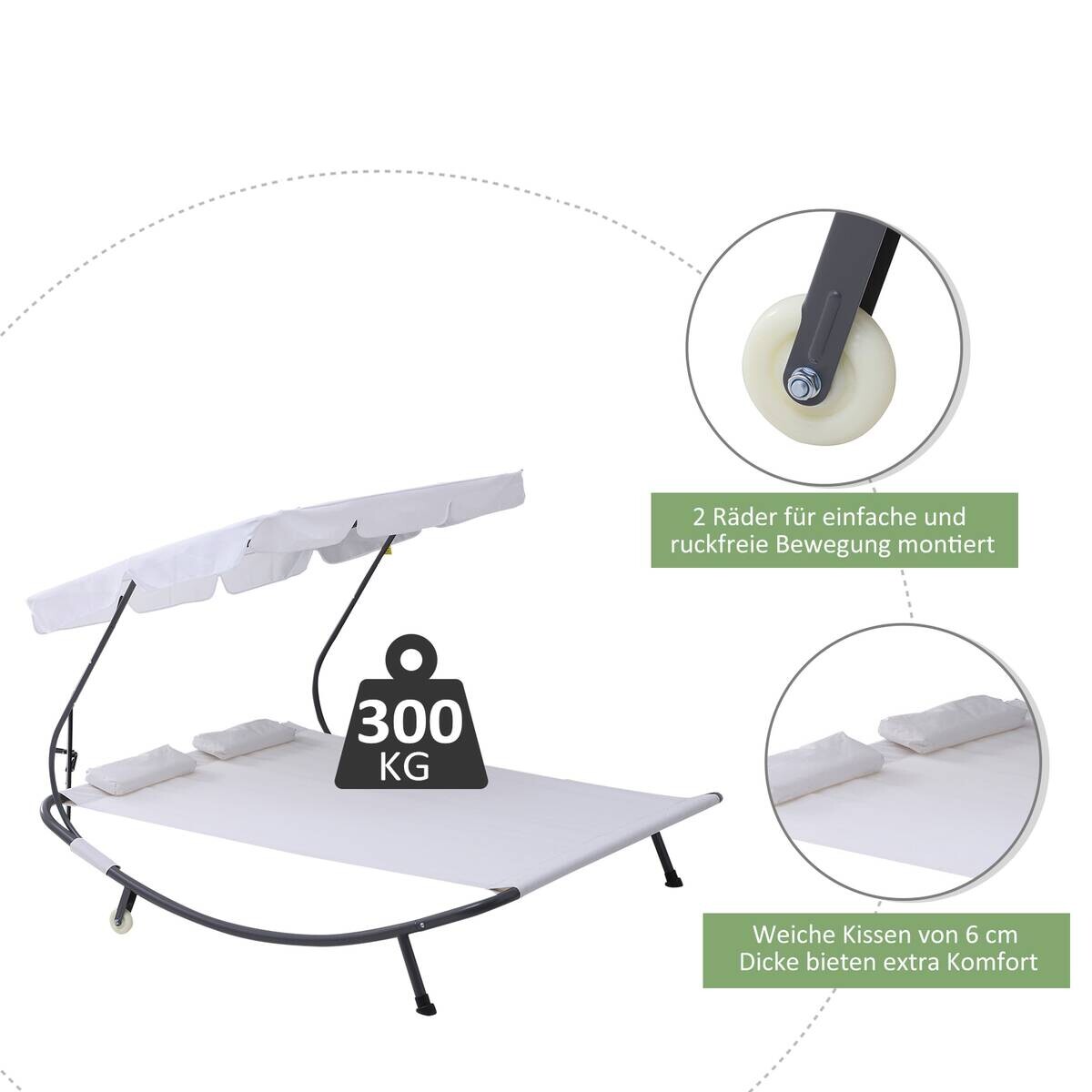 Outsunny Doppel-Liege cremeweiß Polyester B/H/L: ca. 175x134x200 cm