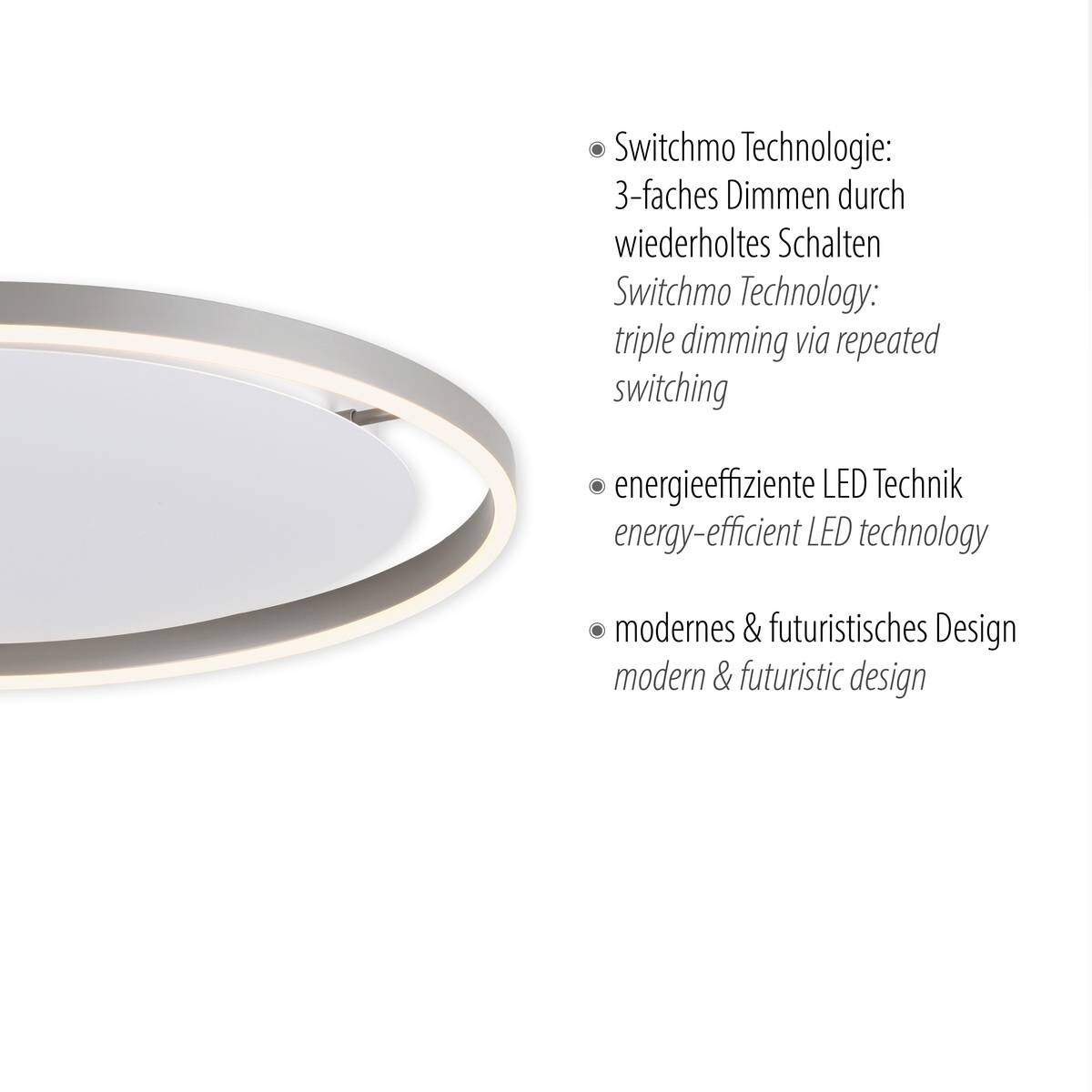 Just Light LED-Deckenleuchte RITUS 15392-95 weiß Alu Metall H/D: ca. 5,3x58,5 cm 1 Brennstellen