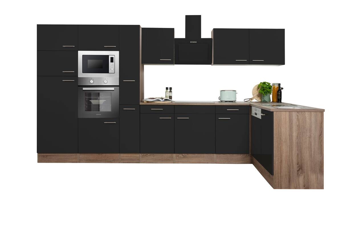 Respekta Winkelküche KBL370EYSMISGKE schwarz B/H/T: ca. 370x205x172 cm