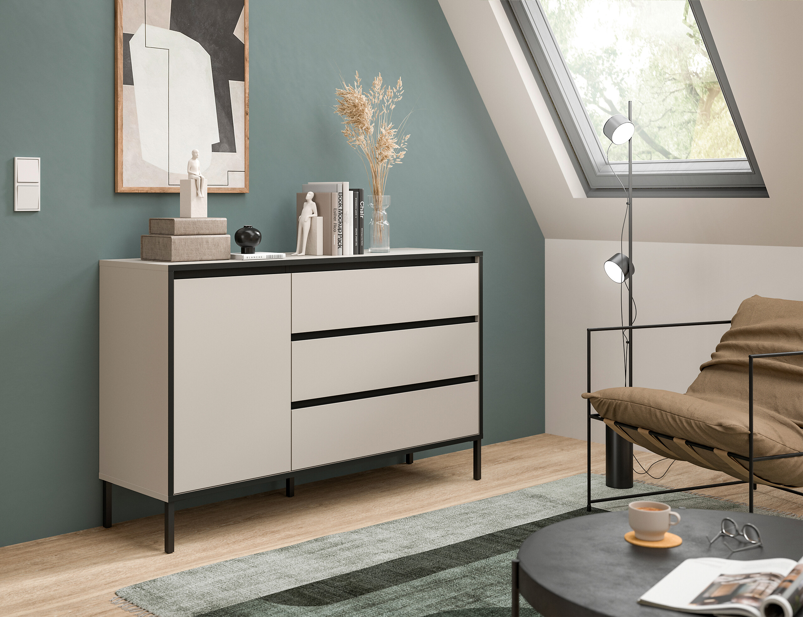 Sideboard Tron Kaschmirgrau Nachbildung schwarz B/H/T: ca. 136x83x38 cm Sideboard Tron Kaschmirgrau Nachbildung schwarz B/H/T: ca. 136x83x38 cm