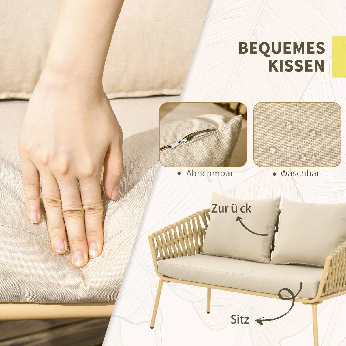 Outsunny Sitzgruppe khaki Polyester B/H/L: ca. 66x130x72 cm