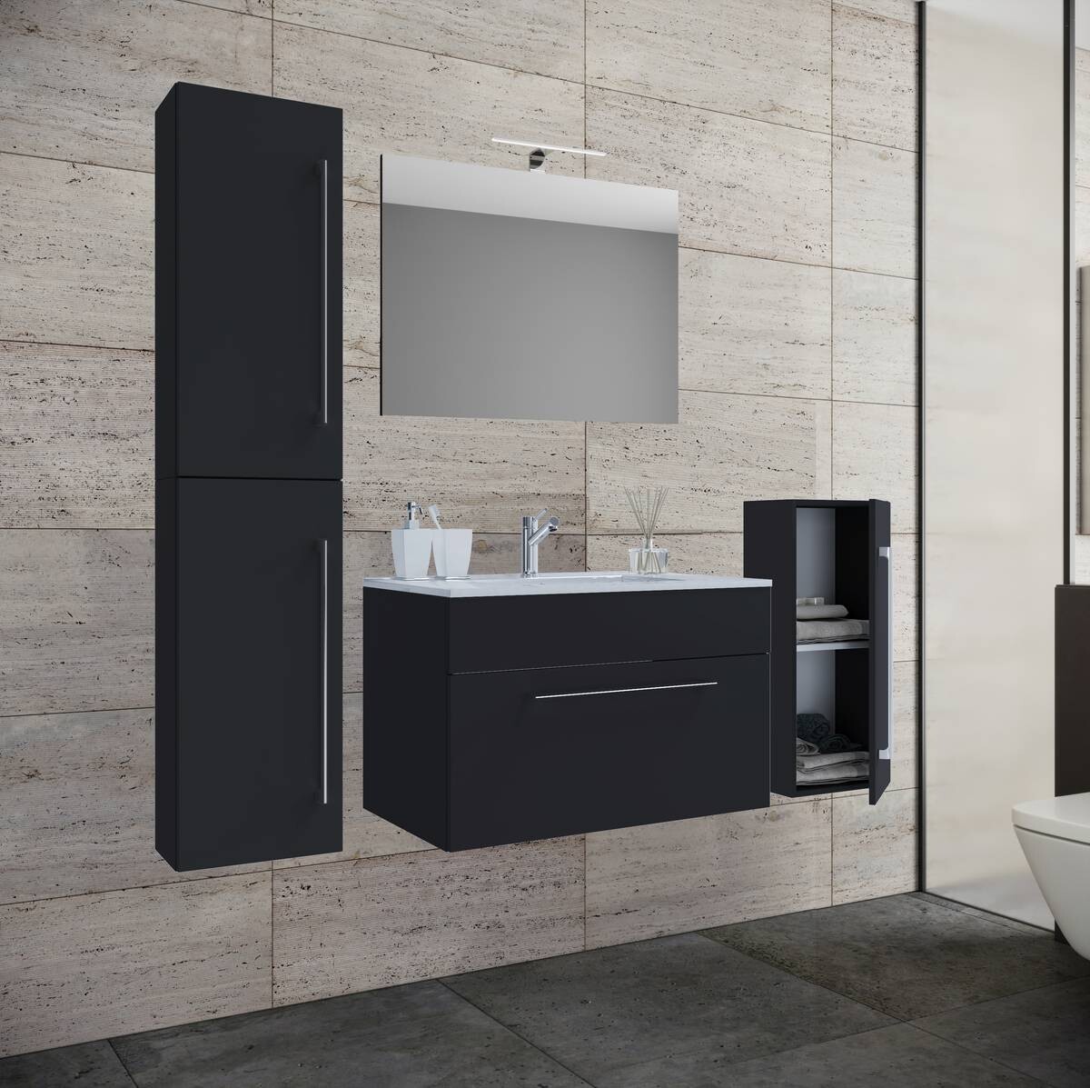 Waschplatz 5tlg-Badinos schwarz B/H/T: ca. 60x50x46 cm