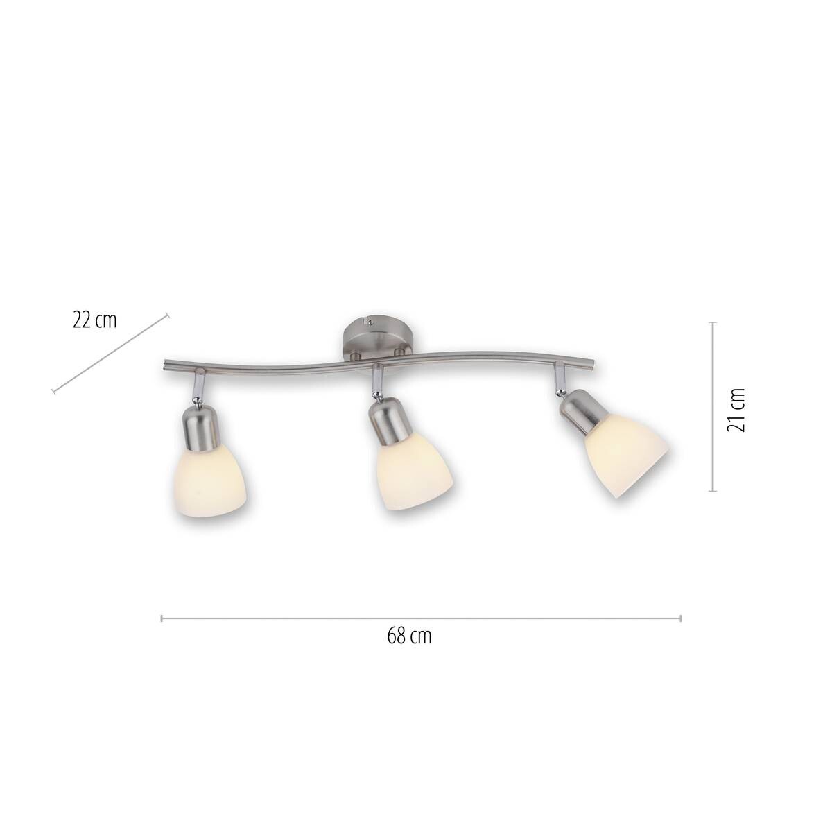 Just Light Spotbalken PN11953-55 Karo stahlfarbig weiß Aluminium Kunststoff Glas B/H/L: ca. 22x21x68 cm E14 3 Brennstellen