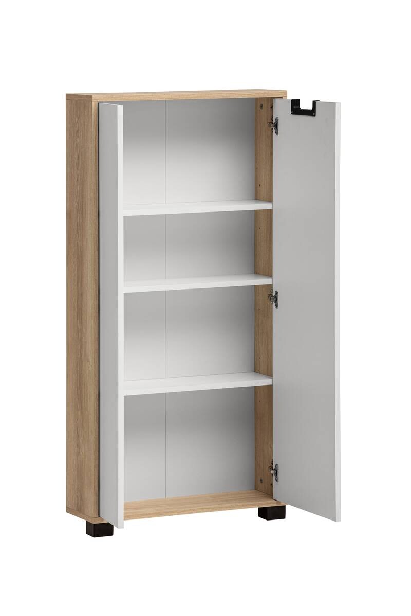 Highboard Emmik weiß matt Eiche Eiche weiß Nachbildung B/H/T: ca. 59,8x124x19,55 cm