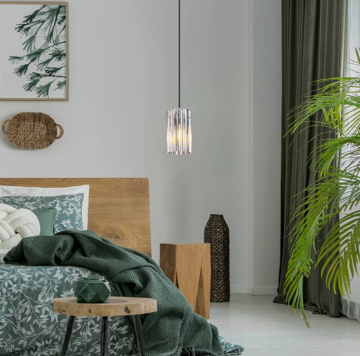 GLOBO Pendelleuchte CAYDEN 15747H schwarz klar nickel Glas Metall Kunststoff H/D: ca. 120x11,5 cm E27 1 Brennstellen