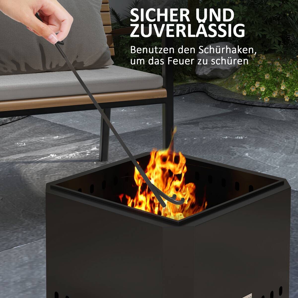 Outsunny Feuerschale schwarz Metall B/H/L: ca. 48x41x48 cm