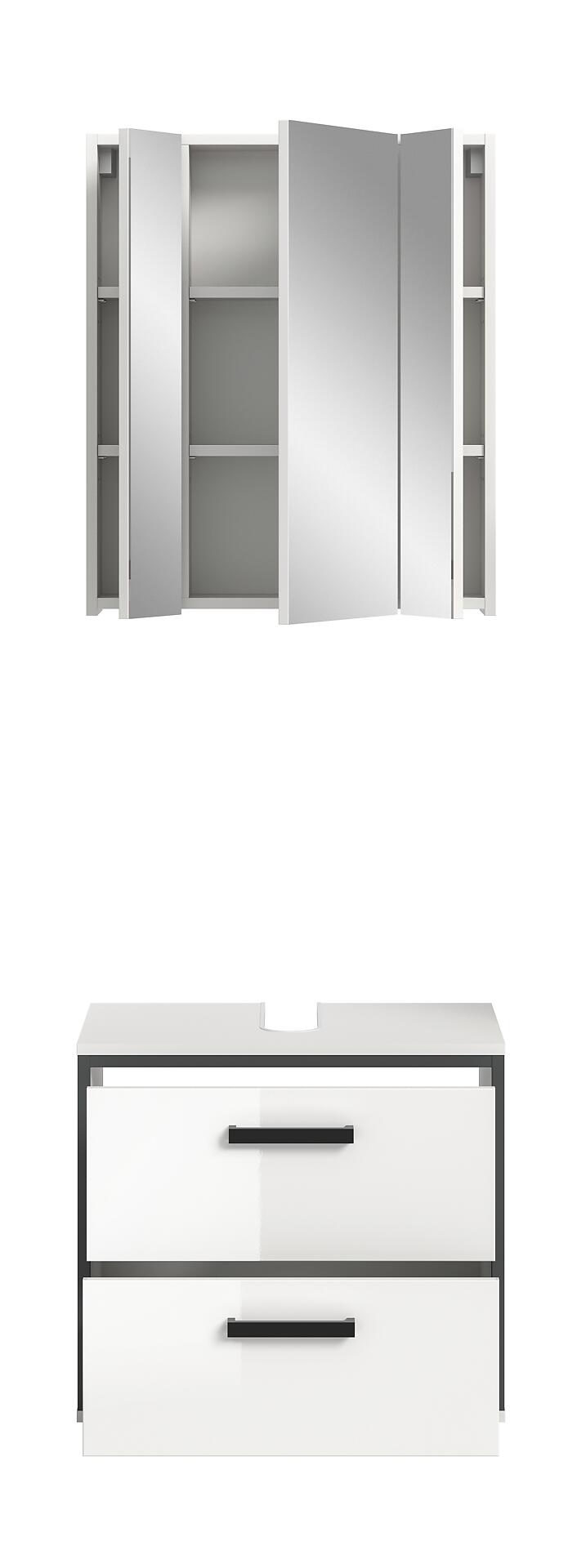 Badblock KOJAK weiß weiß Hochglanz anthrazit B/H/T: ca. 60x188x37 cm