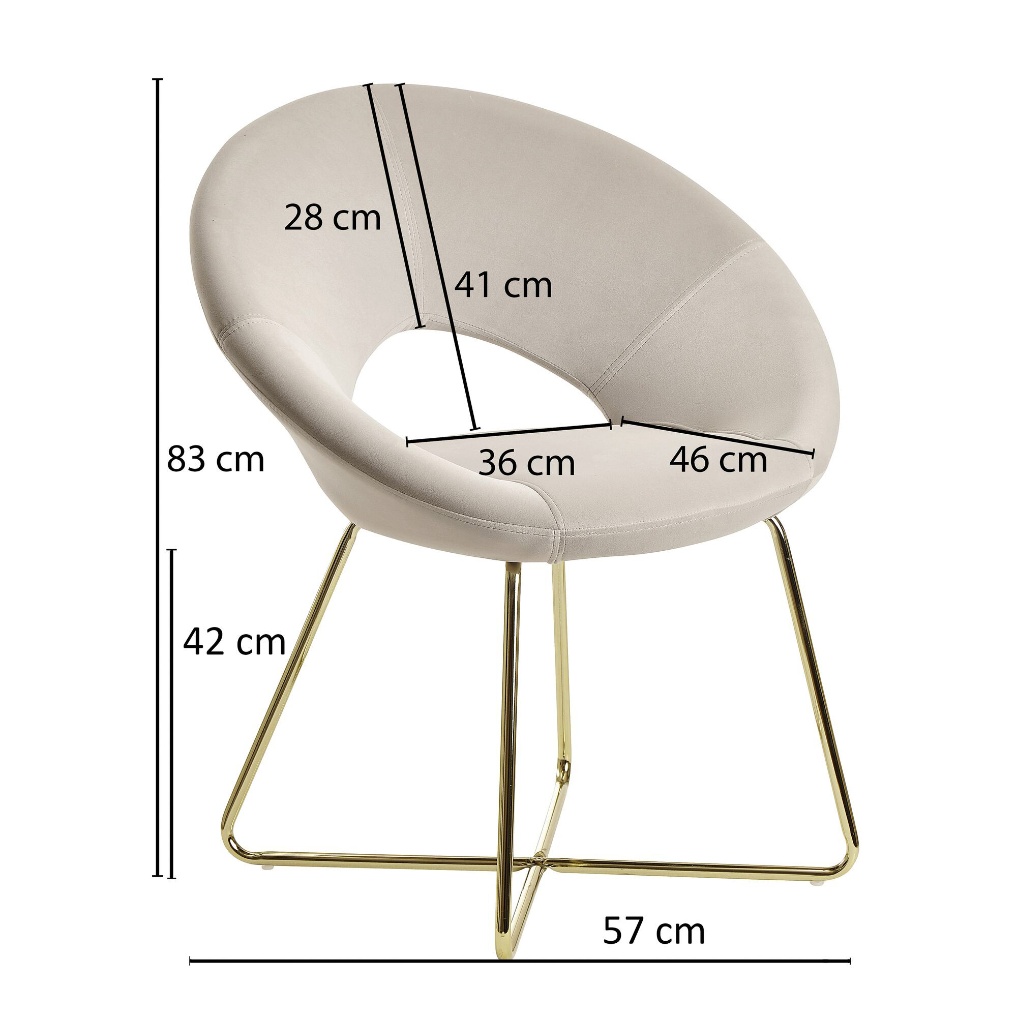 Stuhl beige Samt B/H/T: ca. 57x83x60 cm
