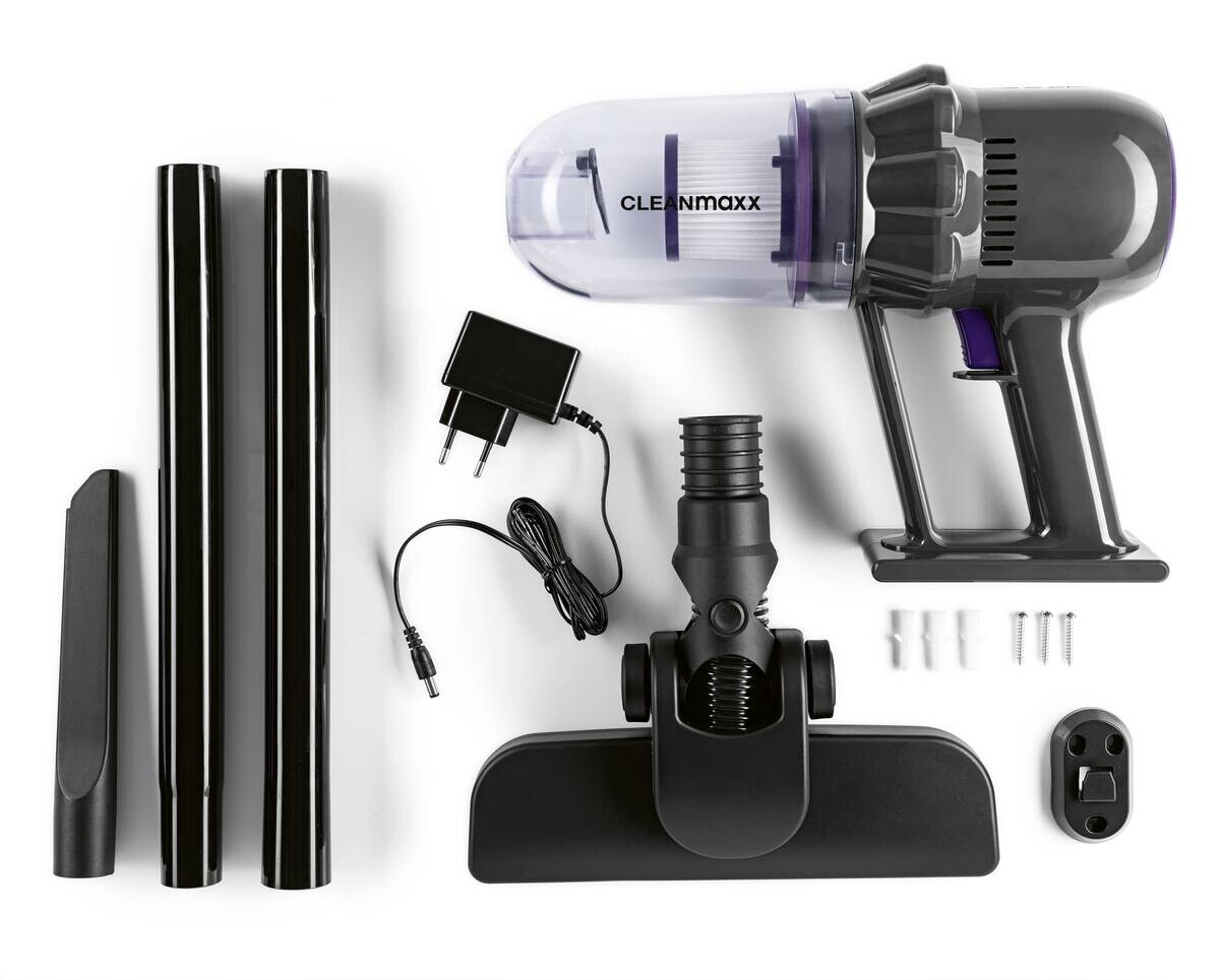 CLEANmaxx Akku-Hand-&-Bodenstaubsauger grau lila B/H/L: ca. 17,5x24,5x36 cm