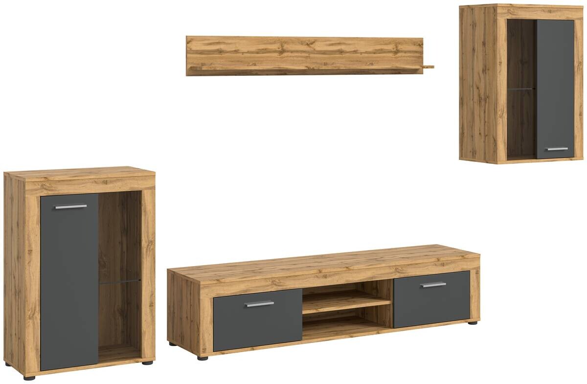 Wohnwand Jam Eiche Wotan Nachbildung grau B/H/T: ca. 310x169x35 cm