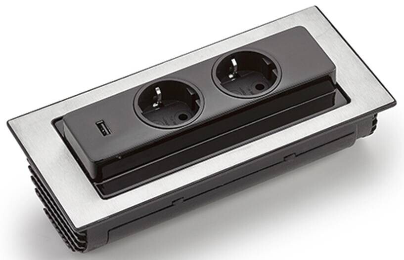 Naber Steckdosenelement Evoline BackFlip schwarz Kunststoff Edelstahl B/H/T: ca. 22,52x5,6x10,48 cm