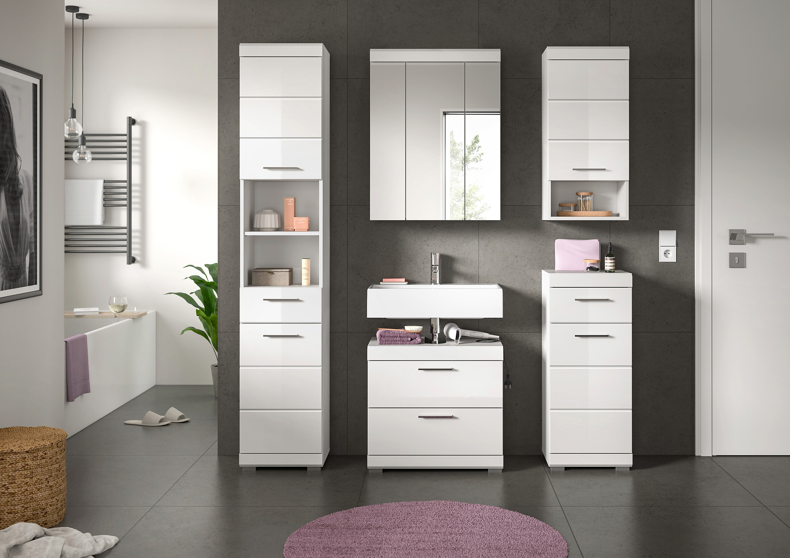 Badezimmer-Set Scout weiß weiß Hochglanz B/H/T: ca. 164x191x37 cm