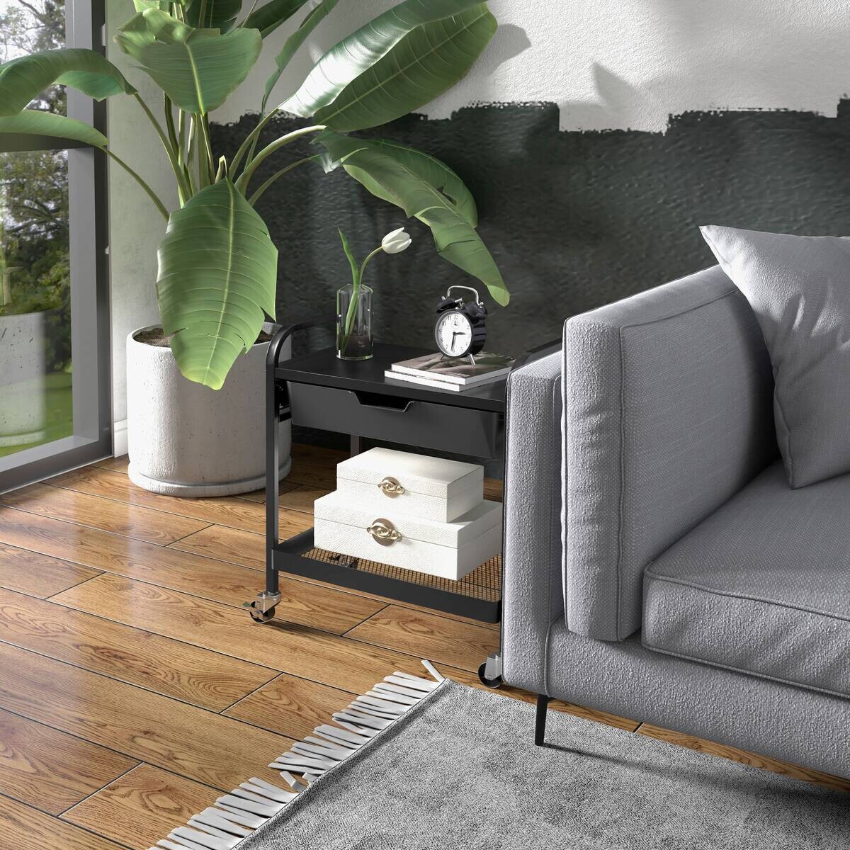 HOMCOM Rollwagen schwarz Edelstahl B/H/L: ca. 32,6x61x58,5 cm