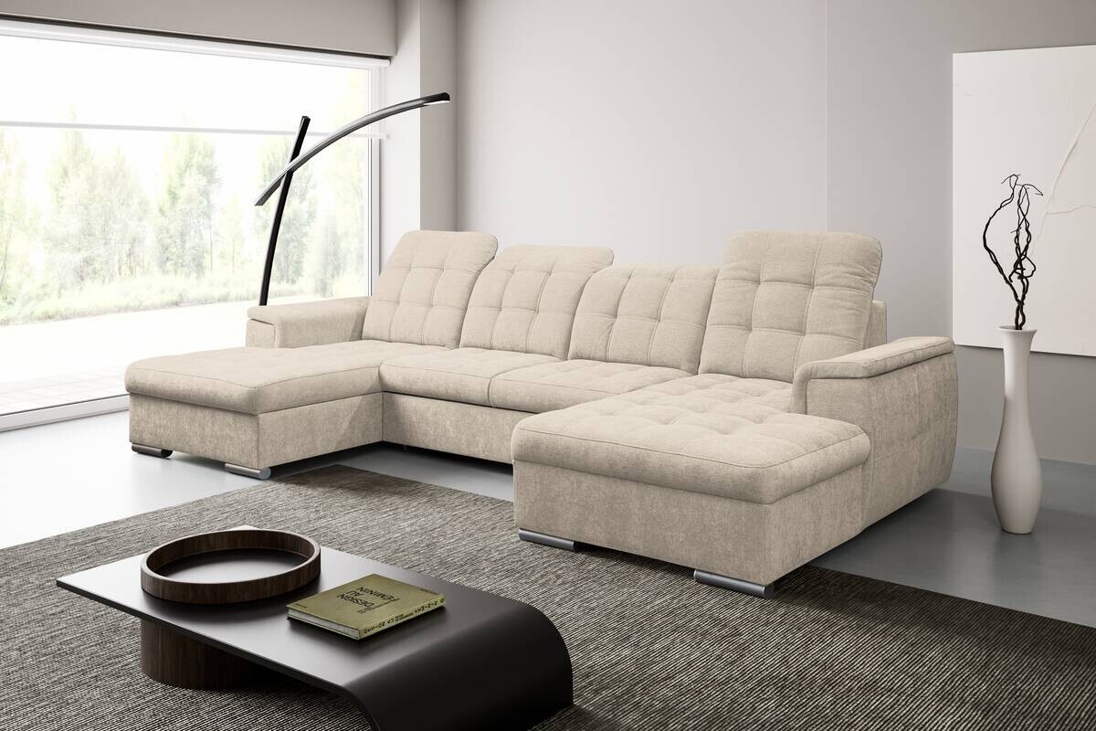 Wohnlandschaft Nadja beige Microfaser B/H/T: ca. 330x105x174 cm