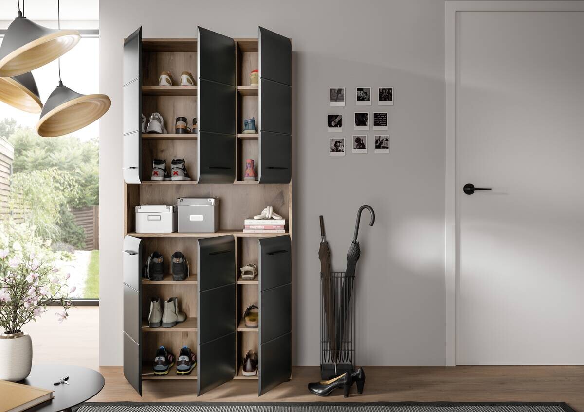 Mehrzweckschrank Ice Nox Oak Nachbildung schwarz matt B/H/T: ca. 90x185x30 cm